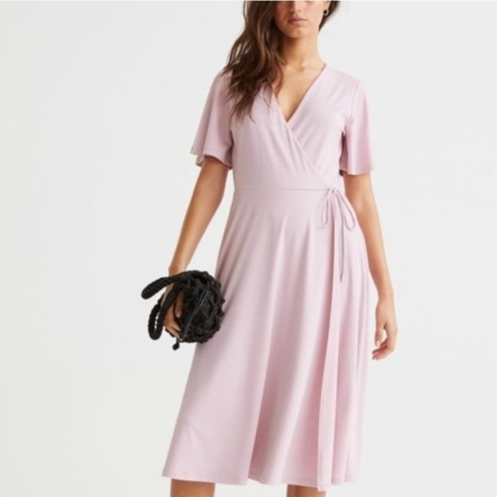 H&M Soft Pink Wrap Midi Dress